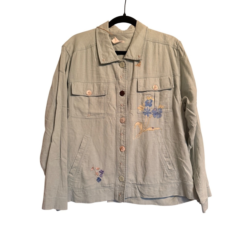 Spring Grandma Core ‎ C.A. Sport Linen Blend Embroidered Floral Jacket Medium